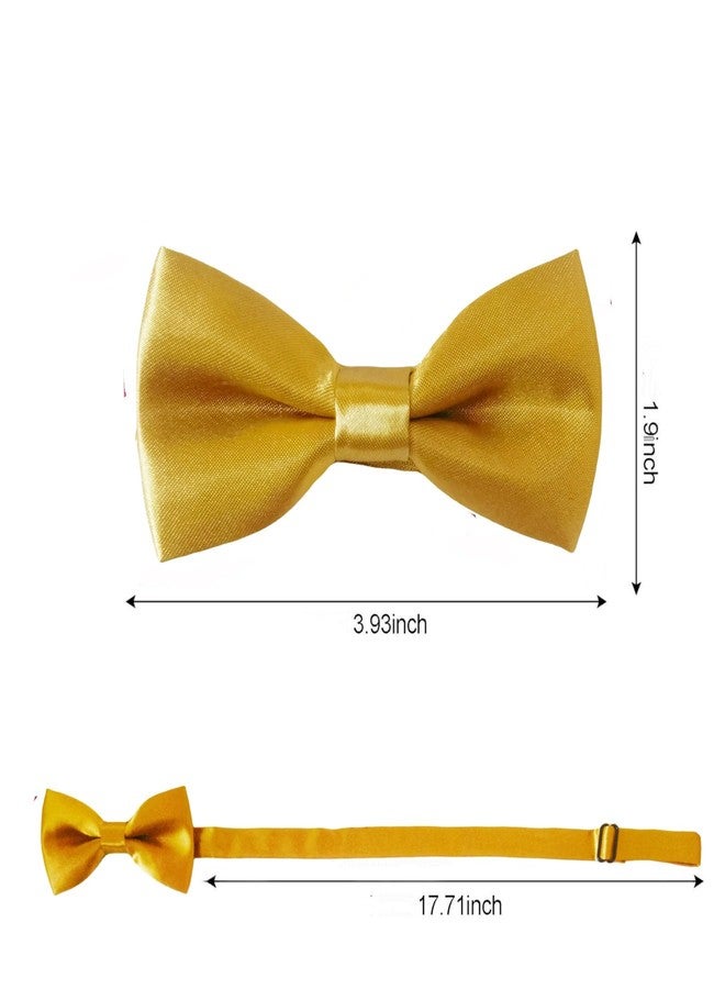 Bwerfuet Classic Adjustable Neck Bow Tie - Solid Color Satin Bow Tie for Boy Wedding Party Dress Up (Gold) - Image 2