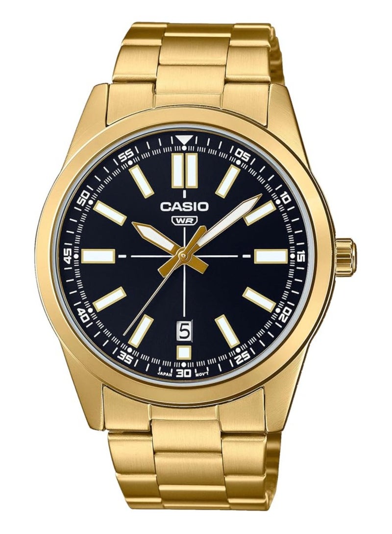 كاسيو - MTP-VD02G-1E ساعة يد للرجال مينا سوداء ومينا سوداء 3 عقارب - Image 1