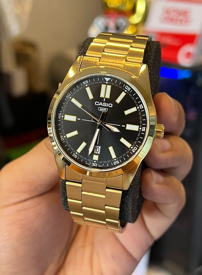 كاسيو - MTP-VD02G-1E ساعة يد للرجال مينا سوداء ومينا سوداء 3 عقارب - Image 4