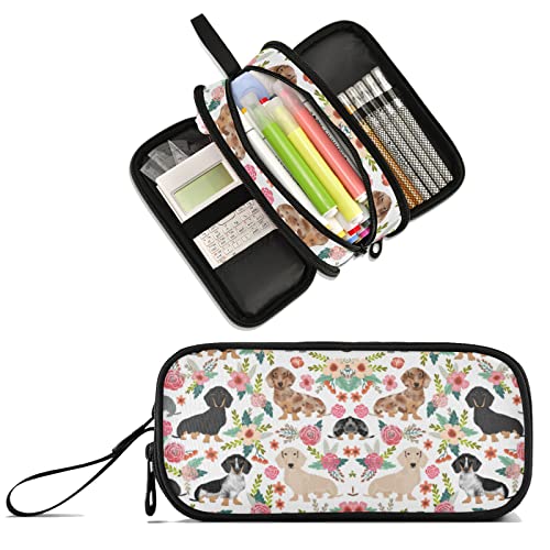 XUWU Dachshund Dog Large Capacity Pencil Case cute dachshunds Sausage Dogs Makeup Pouch Office School Large Storage Pen Bag 3 Compartment pencil box for Adults School Teen Girl Boy Men Women - Image 1
