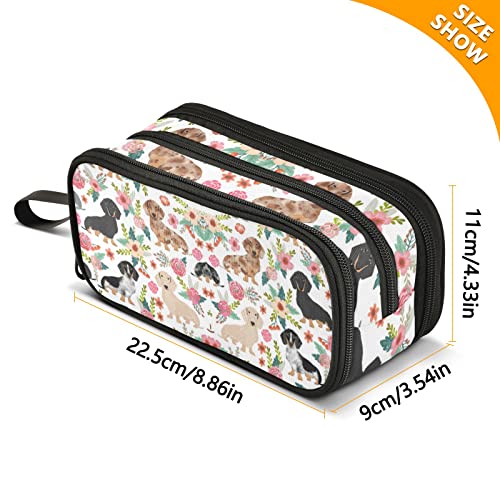 XUWU Dachshund Dog Large Capacity Pencil Case cute dachshunds Sausage Dogs Makeup Pouch Office School Large Storage Pen Bag 3 Compartment pencil box for Adults School Teen Girl Boy Men Women - Image 3
