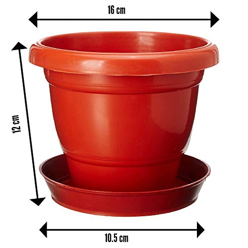 Leafy Tales 6-inch Plastic Flower Pots with 4-inch Dripping Trays (Pack of 5 Sets) - Terracotta Colour Garden Gamla for Home & Outdoor Balcony - Durable Indoor/Outdoor Planters with Drainage Saucers - Image 3