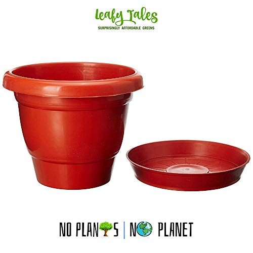 Leafy Tales 6-inch Plastic Flower Pots with 4-inch Dripping Trays (Pack of 5 Sets) - Terracotta Colour Garden Gamla for Home & Outdoor Balcony - Durable Indoor/Outdoor Planters with Drainage Saucers - Image 5