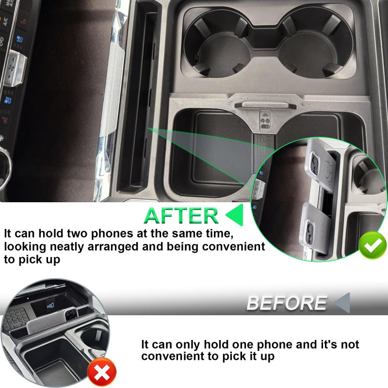 PIMCAR Truck Phone Holder for 2023 2024 2025 2026 Ford F250 F350 F450 F550 Pocket Insert Organizer with USB Hole, Premium Silicone Anti-Tipping Phone Stand, Super Duty OEM Accessories - Image 3