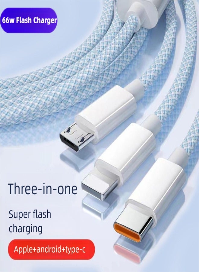 three in one 66W Fast Charging Cable, Compatible with Apple/Android/Type - C Devices, Universal Charger Cord - Image 1