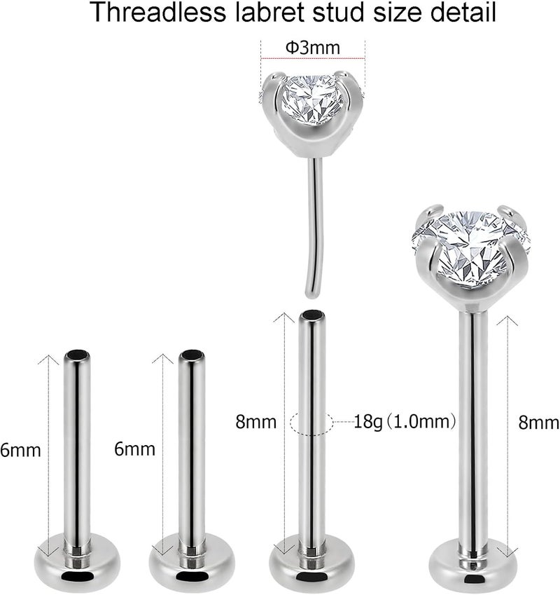 NewkeepsR 20g/18g/16g G23 Titanium Press Fit Threadless Push Pop in Labret Lip Monroe Tragus Earring Stud Piercing - Image 3