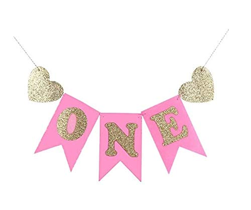 Hongkai Glitter Gold 1st Birthday Highchair Banner girl baby Birthday ONE Banner One High Chair Sign Baby First One Photo Prop Party Decorations - Image 3