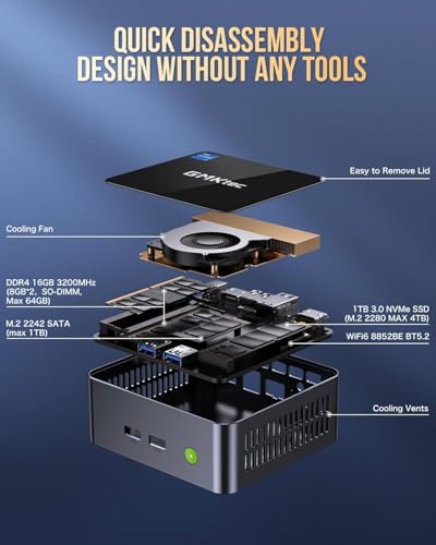 GMKtec Mini PC Intel Core i7-1185G7 (up to 5.0 GHz) 16GB DDR4 1TB SSD Desktop Mini Computers WiFi 6, BT 5.2/ DP, HDMI/RJ45 2.5G/USB4.0 - Image 4