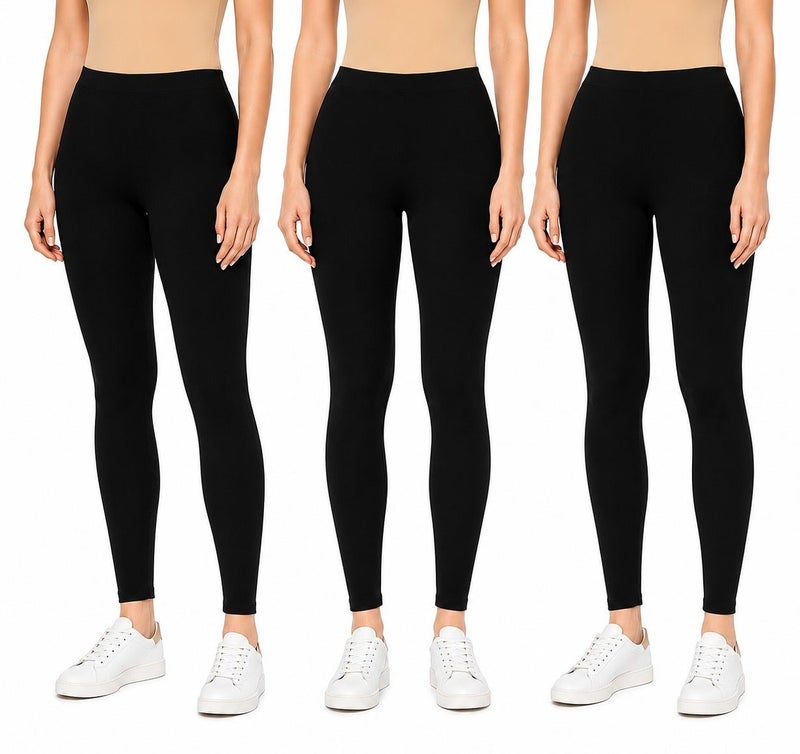 Fabienne 3-Pc Cotton Leggings for Women Soft Stretch Pants Cotton Yoga Pants Elastic Waist Womens Leggings Black Skinny Comfortable Everyday Fit - Image 1