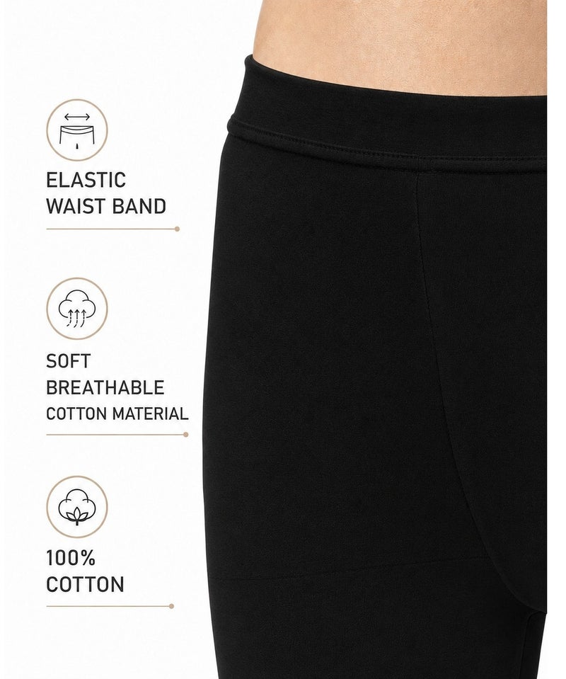 Fabienne 3-Pc Cotton Leggings for Women Soft Stretch Pants Cotton Yoga Pants Elastic Waist Womens Leggings Black Skinny Comfortable Everyday Fit - Image 3