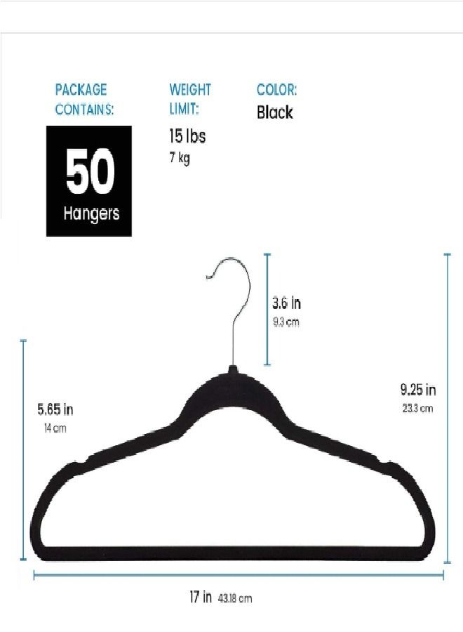 طقم علاقات مخملية بخطاف دوار بزاوية 360 درجة مضاد للانزلاق مكون من 50 قطعة . أسود 43.18x23.3x0.5سم - Image 2