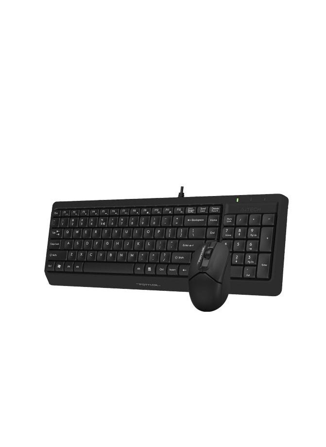 A4TECH FSTYLER 2 Section Wired Keyboard Mouse Desktop Set F1512, High-Elasticity Silicon,4-Way Wheel With 1200 Dpi, Black  - Image 2