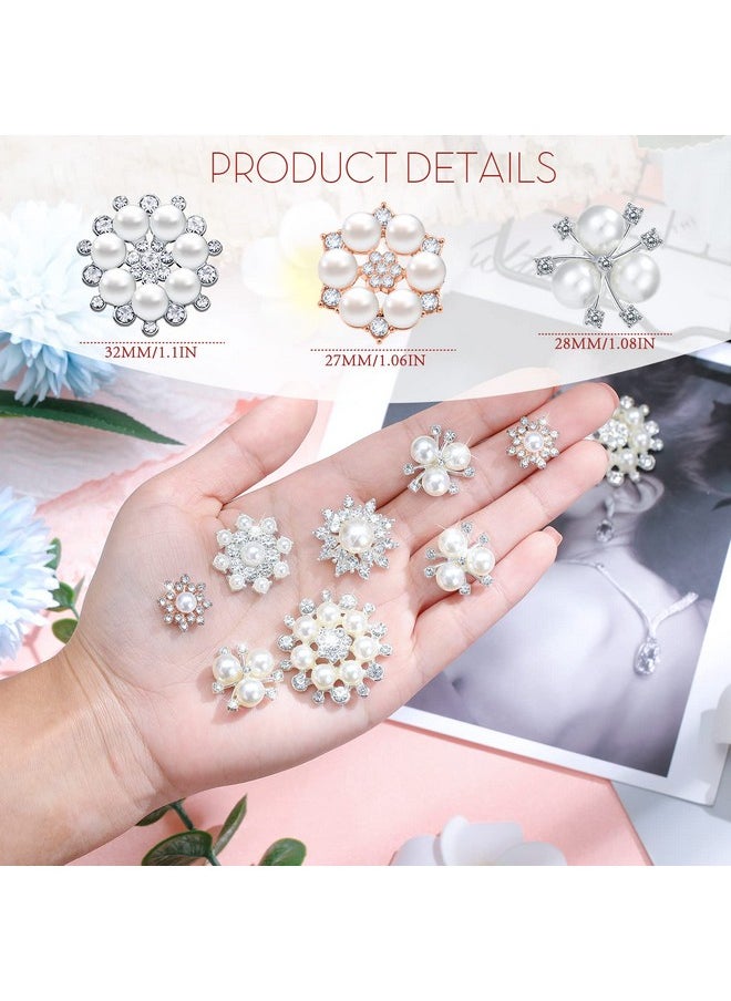 Waydress 66 Pieces Craft Pearl Crystal Rhinestone Buttons Flower Faux Pearl Bouquet Embellishments For Crafting Flat Back Decorative Button Diy Jewelry Making Supplies Wedding Bouquet Jewelry (Gold)  - Image 1