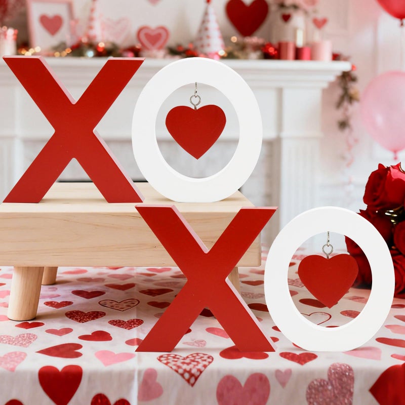 Craflox Valentines Day Table Decor, Wooden XOXO Block Signs, Valentines Wooden Sign House Decorations, Valentines Day Farmhouse Mantel Fireplace Tiered Tray Decor, Galentines Day Decorations - Image 5