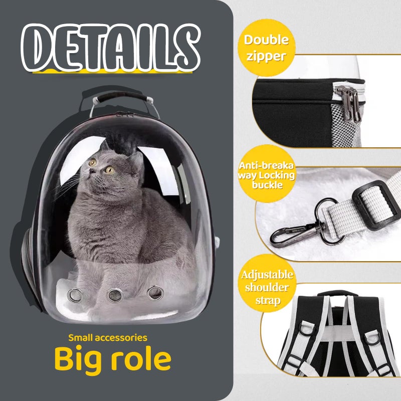 Mrichltm Cat Backpack Bubble Cats And Dogs Pet Carrier Hard Suitable For Cats Traveling Cat Bag Carrier Transparent Outdoor Waterproof Spacecraft Pet Backpack Carrier Black - Image 4