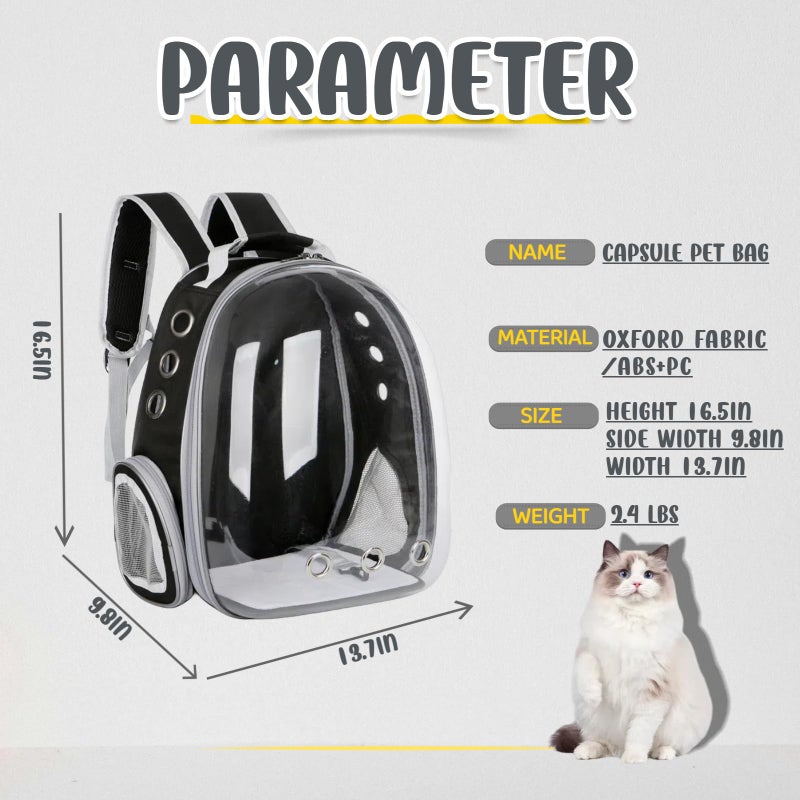 Mrichltm Cat Backpack Bubble Cats And Dogs Pet Carrier Hard Suitable For Cats Traveling Cat Bag Carrier Transparent Outdoor Waterproof Spacecraft Pet Backpack Carrier Black - Image 3