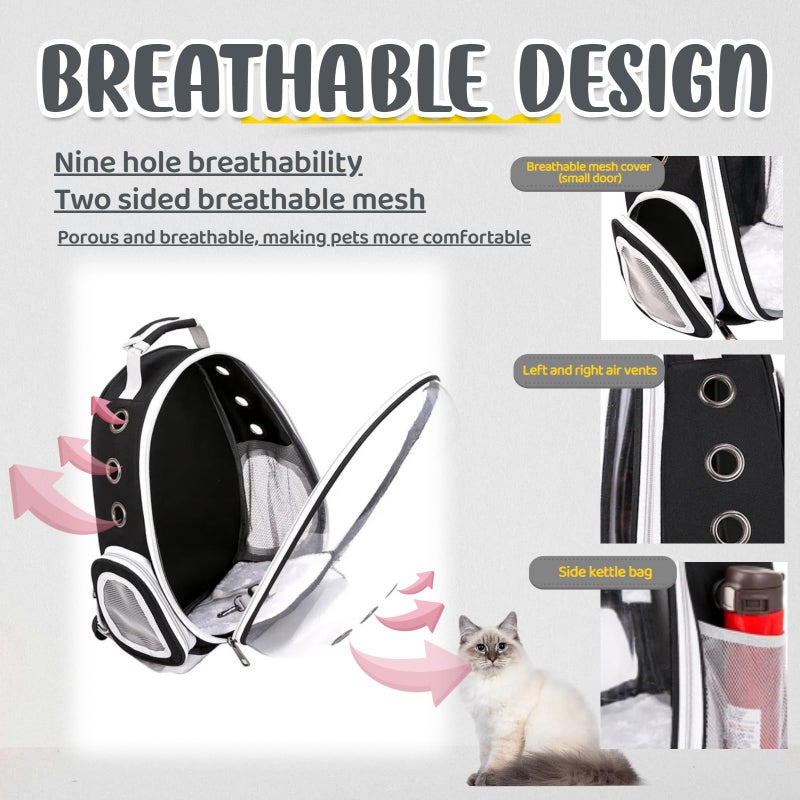 Mrichltm Cat Backpack Bubble Cats And Dogs Pet Carrier Hard Suitable For Cats Traveling Cat Bag Carrier Transparent Outdoor Waterproof Spacecraft Pet Backpack Carrier Black - Image 5