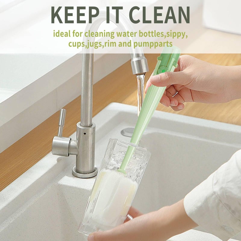 Dancepanda Water Bottle Cleaner Brush,5-in-1 Bottle Brushes for Cleaning,Bottle Scrubber Brush Cleaner(Green) - Image 3