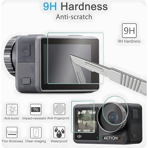 OHAYO Military Strength Tempered Glass Screen Protector For DJI Osmo Action 3| 9H+ Hardness, Strong Protection, Full Screen Edge-to-Edge Cover, Scratch Resistant, Bubble-Free Install, Ultra HD Clarity,With installation kit, Complete Set Of 3 Glass - Image 2