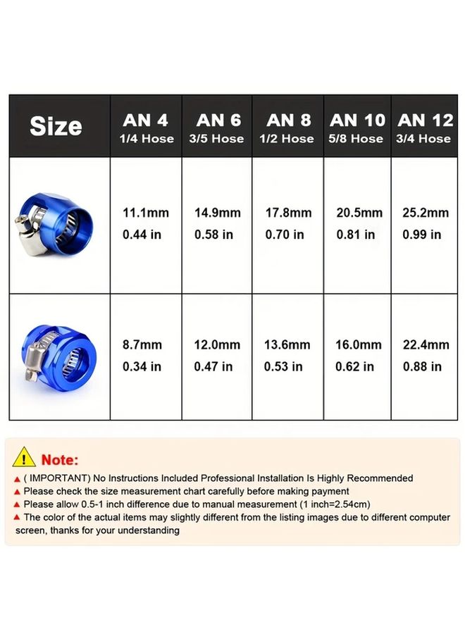 AN10 Blue Aluminum Alloy Hose Clamps 2pcs Oil Water Tube Pipe Fuel Line Fittings Hex Finishers - Image 2