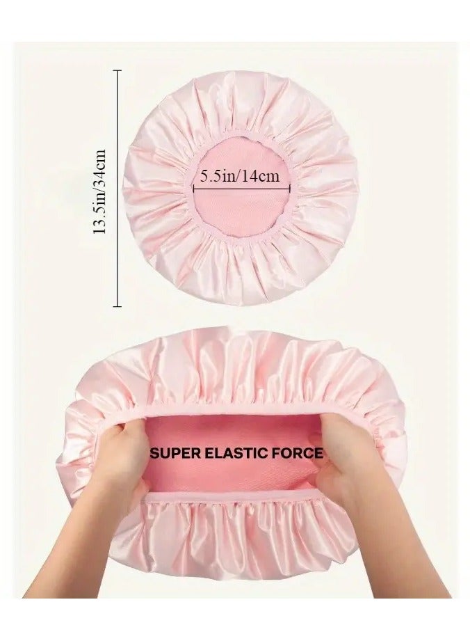 Goolsky غطاء دش ساتان فاخر للنساء - غطاء شعر ميكروفايبر ثلاثي الطبقات سريع الجفاف، غطاء استحمام مقاوم للماء، غطاء حرارة للتكييف - قابل لإعادة الاستخدام وصديق للبيئة - مقاس كبير - Image 4