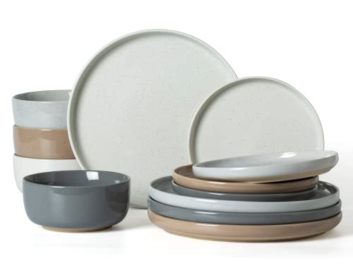 Famiware Milkyway Plates and Bowls Set 12 Pieces Dinnerware Sets Dishes Set for 4 Multicolor