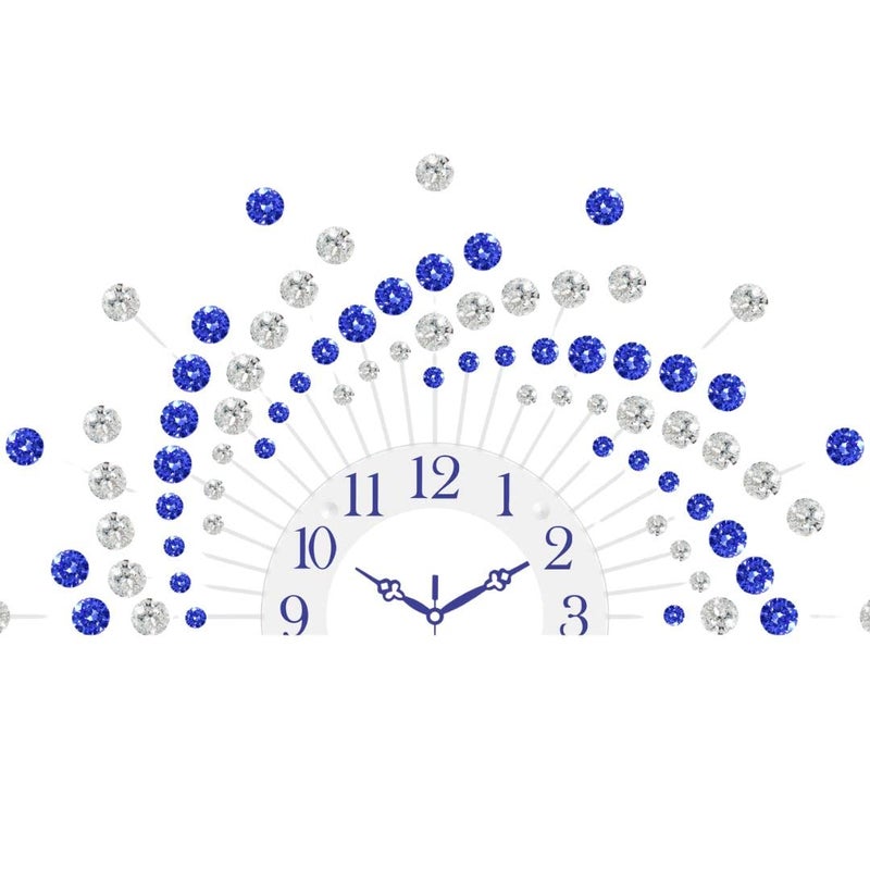 CHRONIKLE Beautiful Crystal Analog Floral Design Round Diamond Studded Metal Wall Clock for Living Room Home Decor Office Gifts Size 60 x 5 x 60 CM Color Blue White Weight 1460 Gram - Image 5