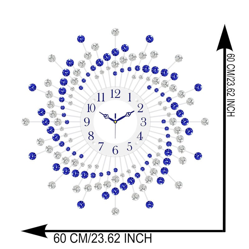 CHRONIKLE Beautiful Crystal Analog Floral Design Round Diamond Studded Metal Wall Clock for Living Room Home Decor Office Gifts Size 60 x 5 x 60 CM Color Blue White Weight 1460 Gram - Image 4