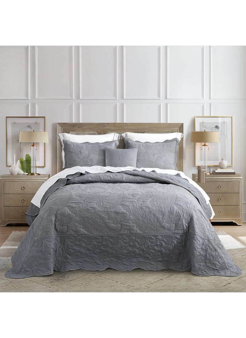 HZ & HY HZ  HY Oversized King Bedspread 128x120 Extra Wide Quilted Coverlet Bedding Set Lightweight Thin Comforter Reversible Luxurious 5 Piece 100 Microfiber Grey 