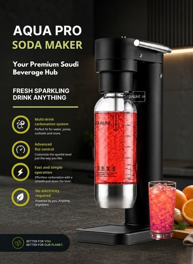 AQUALINE AQUA PRO Sparkling Drink Maker | Soda Maker | Sparkle Any Drink | Stainless Steel Body | Starter Kit | Fizz Infuser Technology | 1× CO₂ Cylinder | Matte Black - Image 2