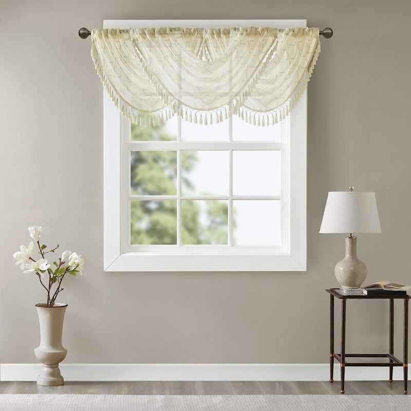 Madison Park Irina Sheer Embroidered Curtains Valance ForKitchen Transitional Fabric CurtainValance For Living Room 1Panel Pack 38 x 46 Ivory