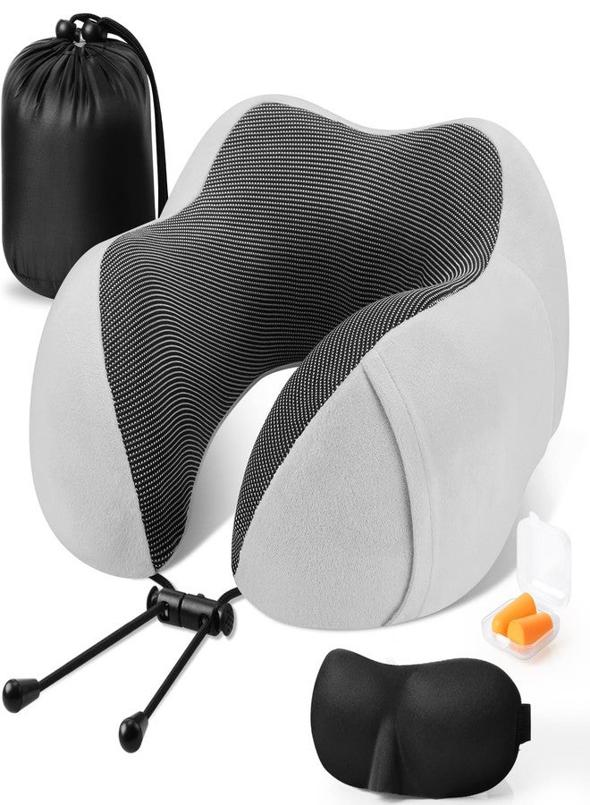 CloudBliss Travel Pillow Premium Memory Foam, Comfortable&Supportive Neck Pillow, Pain Relief Sleeping Neck Pillows for Travel, Airplane Pillow for Sleeping Airplane, Car, Office and Home （Light Grey） - Image 1