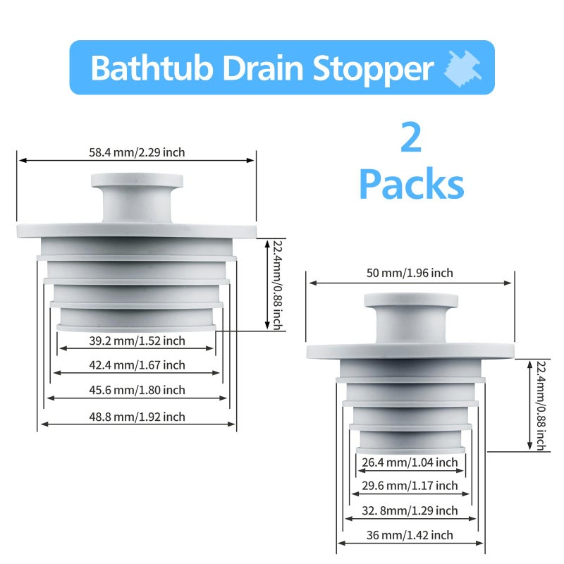 Aluvor Bathtub Stopper 2pcs Sink Stopper Tub Plug Bathroom Shower Drain Plug Silicone Bathtub Drain Plug Tub Drain Stopper Washbasin - Image 4