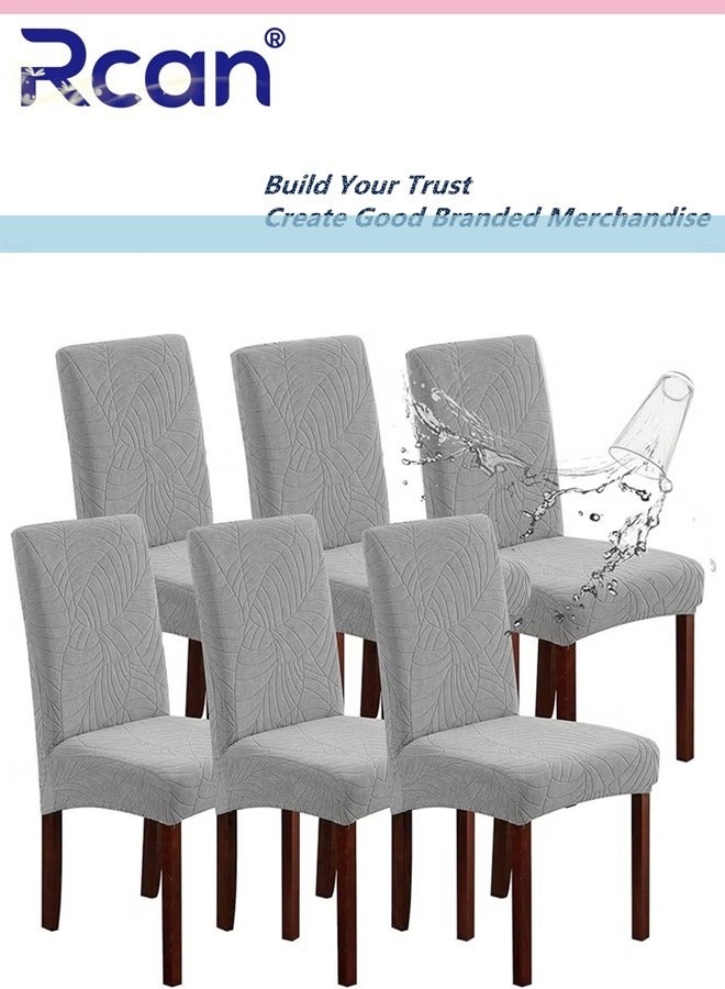 Rcan 6Pcs Waterproof Chair Covers for Dining Room Stretch Jacquard Dining Chair Slipcovers Removable Washable Chair Protector for Kitchen Hotel Restaurant - Image 1