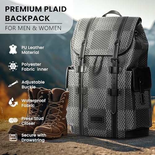 REDHORNS Water Resistant Pemium Laptop Backpack for Men and Women, PU Leather 25L Backpack for Business Travel, Top Open Office Backpack with Trolley Sleeve (BP2808M-Grey) - Image 2