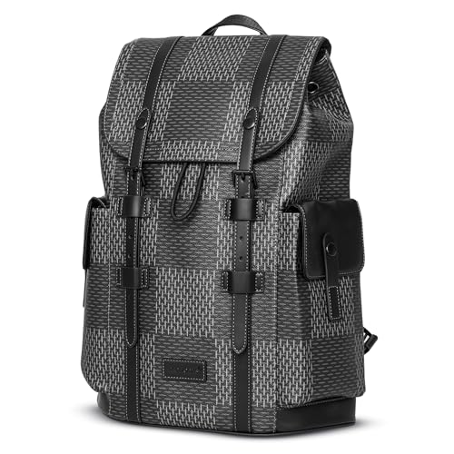 REDHORNS Water Resistant Pemium Laptop Backpack for Men and Women, PU Leather 25L Backpack for Business Travel, Top Open Office Backpack with Trolley Sleeve (BP2808M-Grey) - Image 1