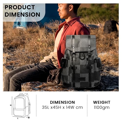 REDHORNS Water Resistant Pemium Laptop Backpack for Men and Women, PU Leather 25L Backpack for Business Travel, Top Open Office Backpack with Trolley Sleeve (BP2808M-Grey) - Image 3