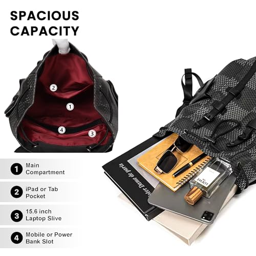 REDHORNS Water Resistant Pemium Laptop Backpack for Men and Women, PU Leather 25L Backpack for Business Travel, Top Open Office Backpack with Trolley Sleeve (BP2808M-Grey) - Image 4
