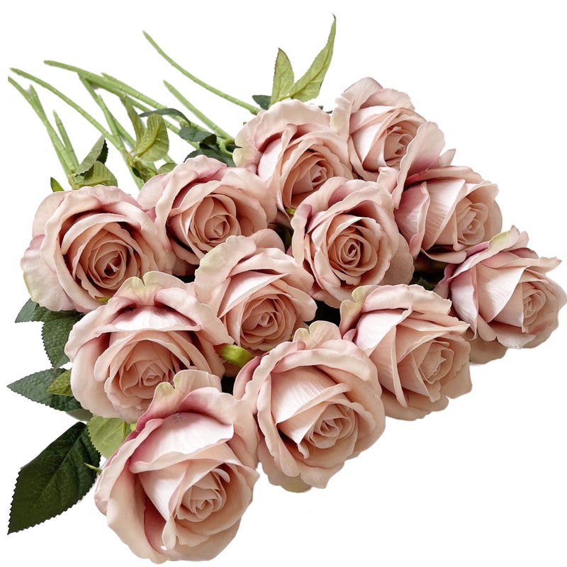 UKELER 12 Pcs Artificial Rose Flowers Blossom Rose Flowers Real Touch Silk Faux Roses with Long Stem Rose Bouquets for Home Decoration Wedding Party Garden Floral Decor - Image 1