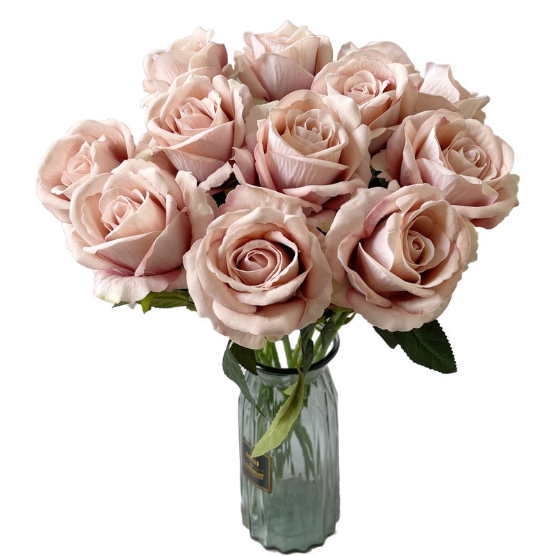 UKELER 12 Pcs Artificial Rose Flowers Blossom Rose Flowers Real Touch Silk Faux Roses with Long Stem Rose Bouquets for Home Decoration Wedding Party Garden Floral Decor - Image 2