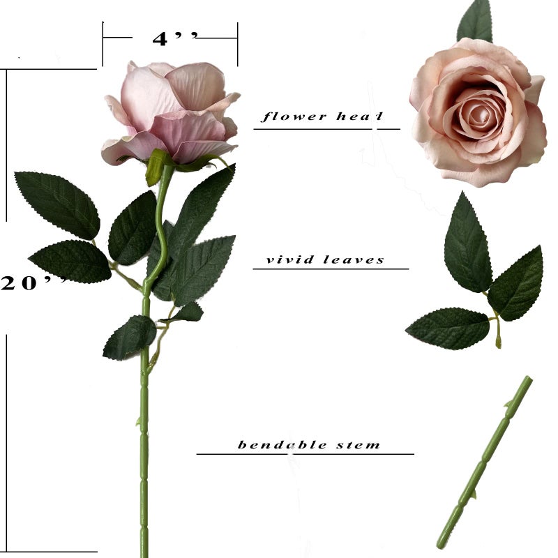 UKELER 12 Pcs Artificial Rose Flowers Blossom Rose Flowers Real Touch Silk Faux Roses with Long Stem Rose Bouquets for Home Decoration Wedding Party Garden Floral Decor - Image 4