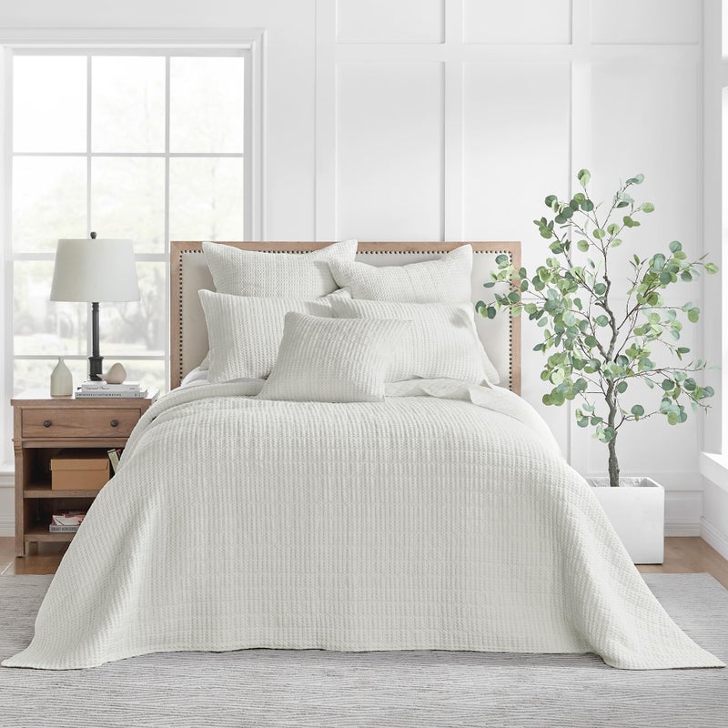 Levtex Home Levtex Home  Mills Waffle  Queen Quilted Bedspread Set  Cream Cotton Waffle  Bedspread Size 106 x 106in Sham Size 26 x 20in 