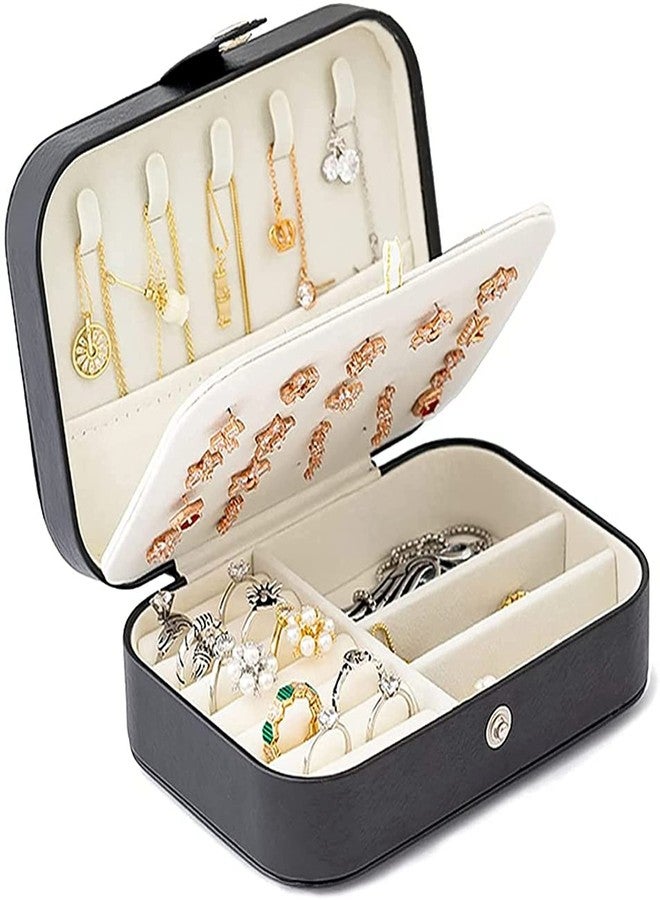 Ritmo صندوق مجوهرات صغير من ريتومو، منظم صندوق مجوهرات صغير محمول للسفر، صندوق مجوهرات مزدوج الطبقات من جلد البولي يوريثان، مبطن بالمخمل، يستخدم لتخزين وعرض القلائد والأساور والأقراط وما إلى ذلك (أسود) - Image 5