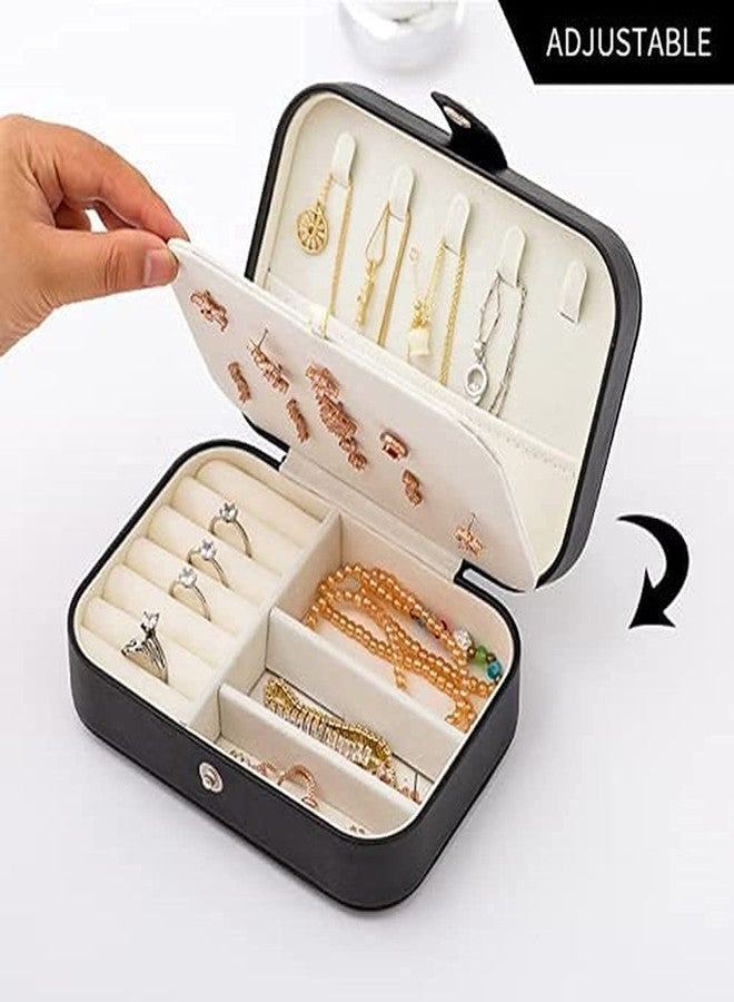 Ritmo صندوق مجوهرات صغير من ريتومو، منظم صندوق مجوهرات صغير محمول للسفر، صندوق مجوهرات مزدوج الطبقات من جلد البولي يوريثان، مبطن بالمخمل، يستخدم لتخزين وعرض القلائد والأساور والأقراط وما إلى ذلك (أسود) - Image 3