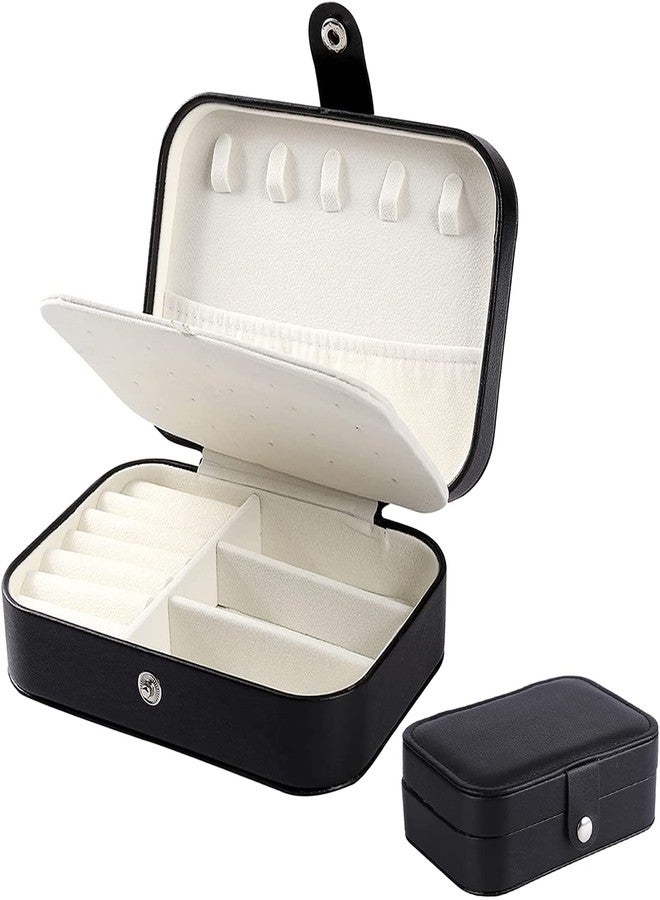 Ritmo صندوق مجوهرات صغير من ريتومو، منظم صندوق مجوهرات صغير محمول للسفر، صندوق مجوهرات مزدوج الطبقات من جلد البولي يوريثان، مبطن بالمخمل، يستخدم لتخزين وعرض القلائد والأساور والأقراط وما إلى ذلك (أسود) - Image 4