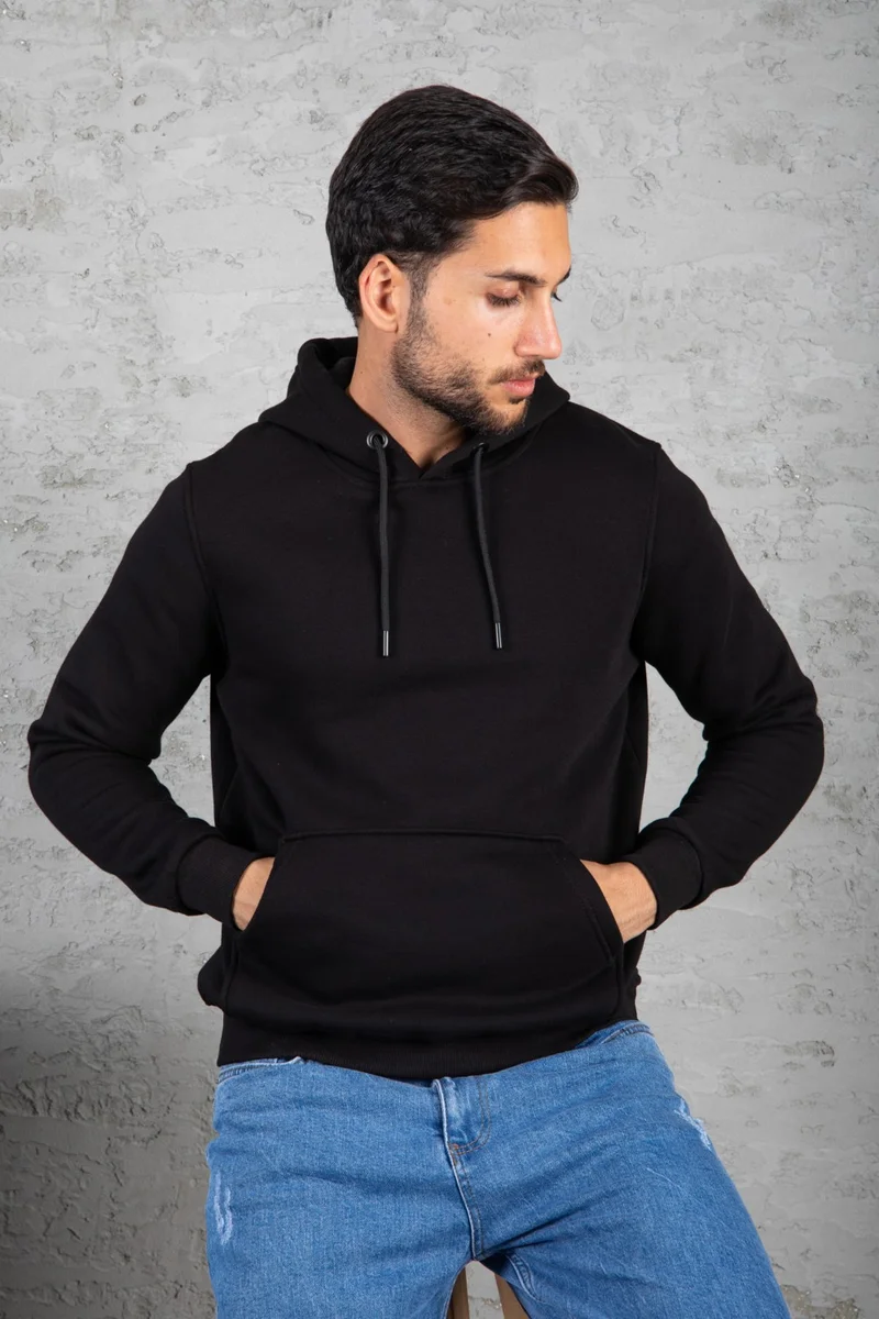 Four Man Men's Standard Fit Fleece Lined 3 Thread Hooded Kangaroo Pocket Cotton Sweatshirt