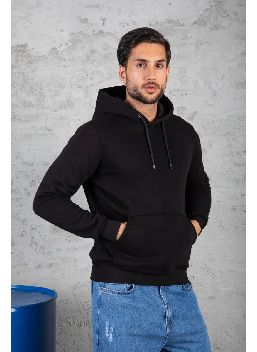 Four Man Men's Standard Fit Fleece Lined 3 Thread Hooded Kangaroo Pocket Cotton Sweatshirt