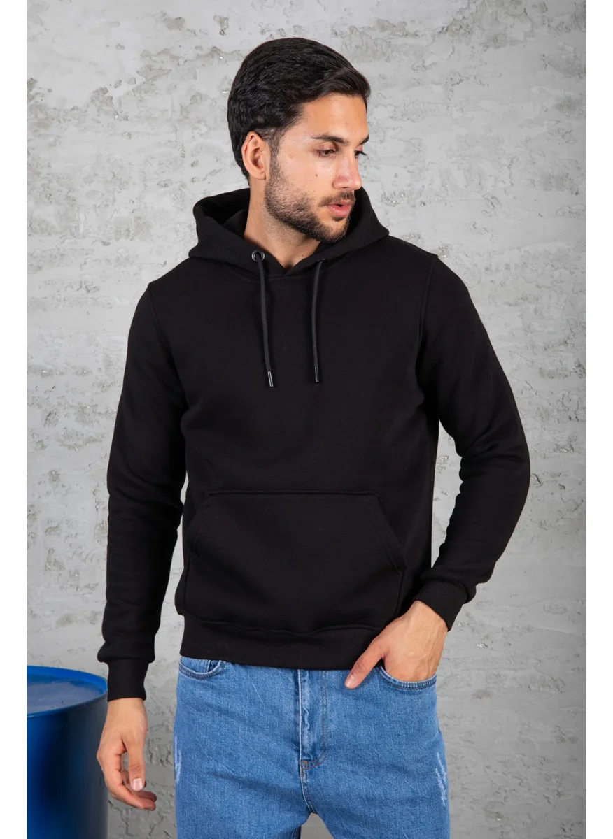 Four Man Men's Standard Fit Fleece Lined 3 Thread Hooded Kangaroo Pocket Cotton Sweatshirt