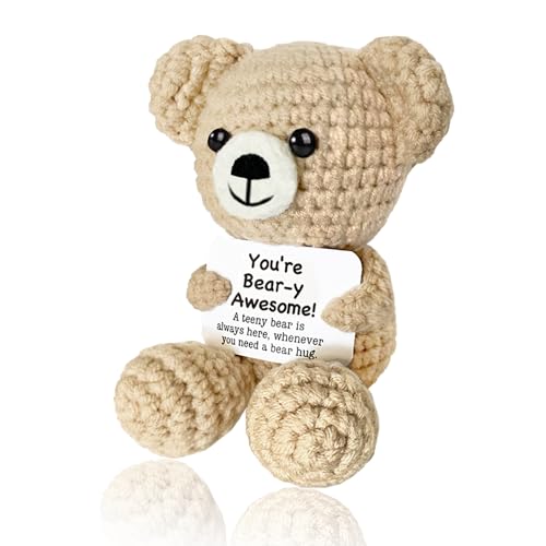 AicooFest Positive Crochet Animals Mini Crocheted Bear Emotional Support Plush Crochet Animal Alreadymade Gifts for Women Men Her Him Friends Coworker Daughter Son Inspirational Gifts Handmade Knitted Cute - Image 1