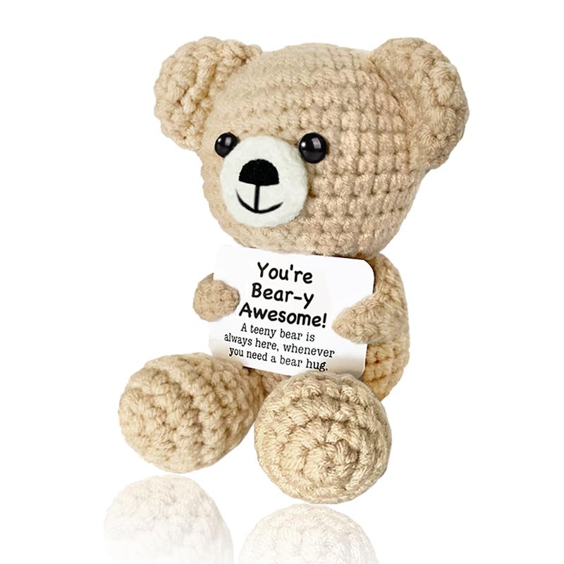 AicooFest Positive Crochet Animals Mini Crocheted Bear Emotional Support Plush Crochet Animal Alreadymade Gifts for Women Men Her Him Friends Coworker Daughter Son Inspirational Gifts Handmade Knitted Cute - Image 2